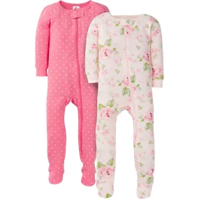 2-Pack Baby & Toddler Girls Rose Snug Fit Footed Cotton Pajamas