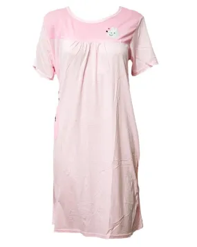 Baby Pink Long Nighty Plained & Side Pocket  101 -  Women Nightdress