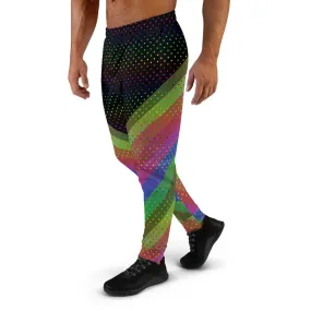 Black Rainbow Men's Joggers, Stripes Polka Dots Rave Men's Sweatpants - Made in EU