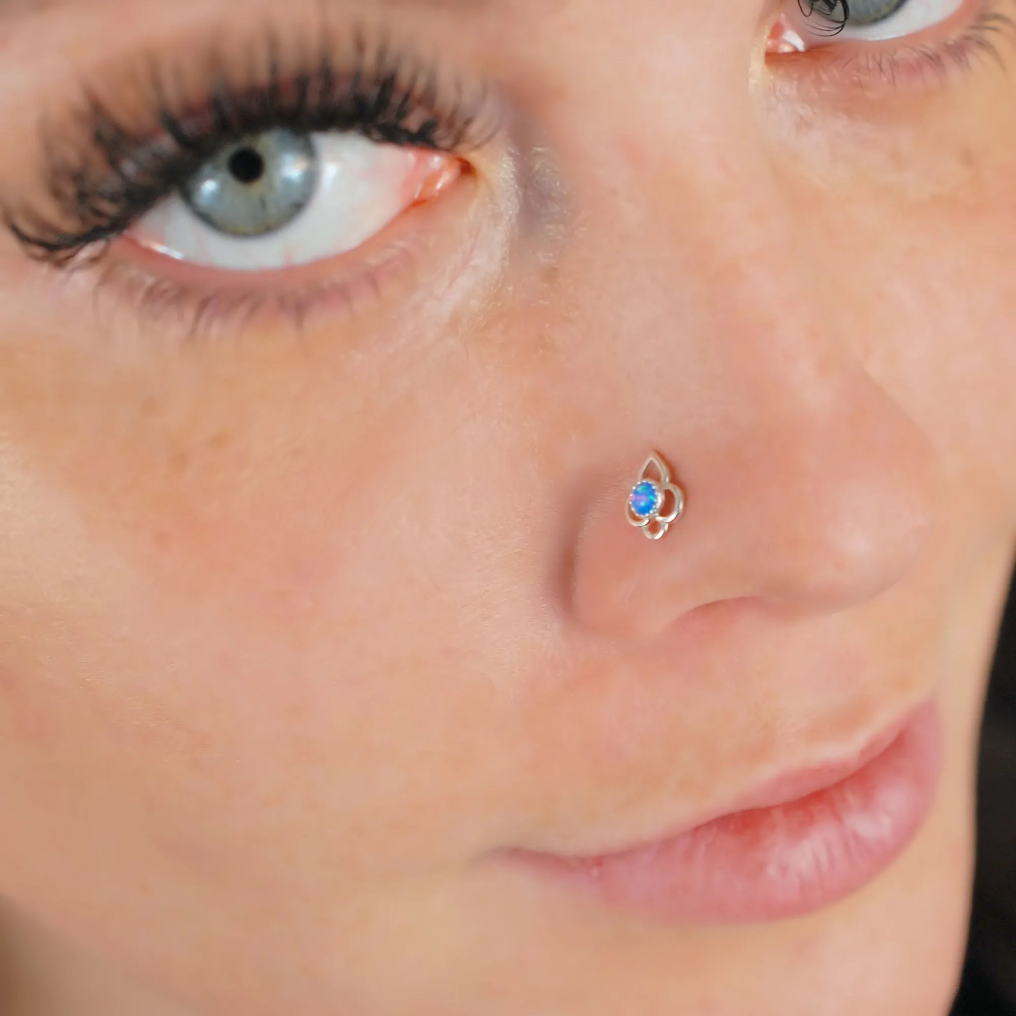 Blue Opal Lotus Flower Nose Stud