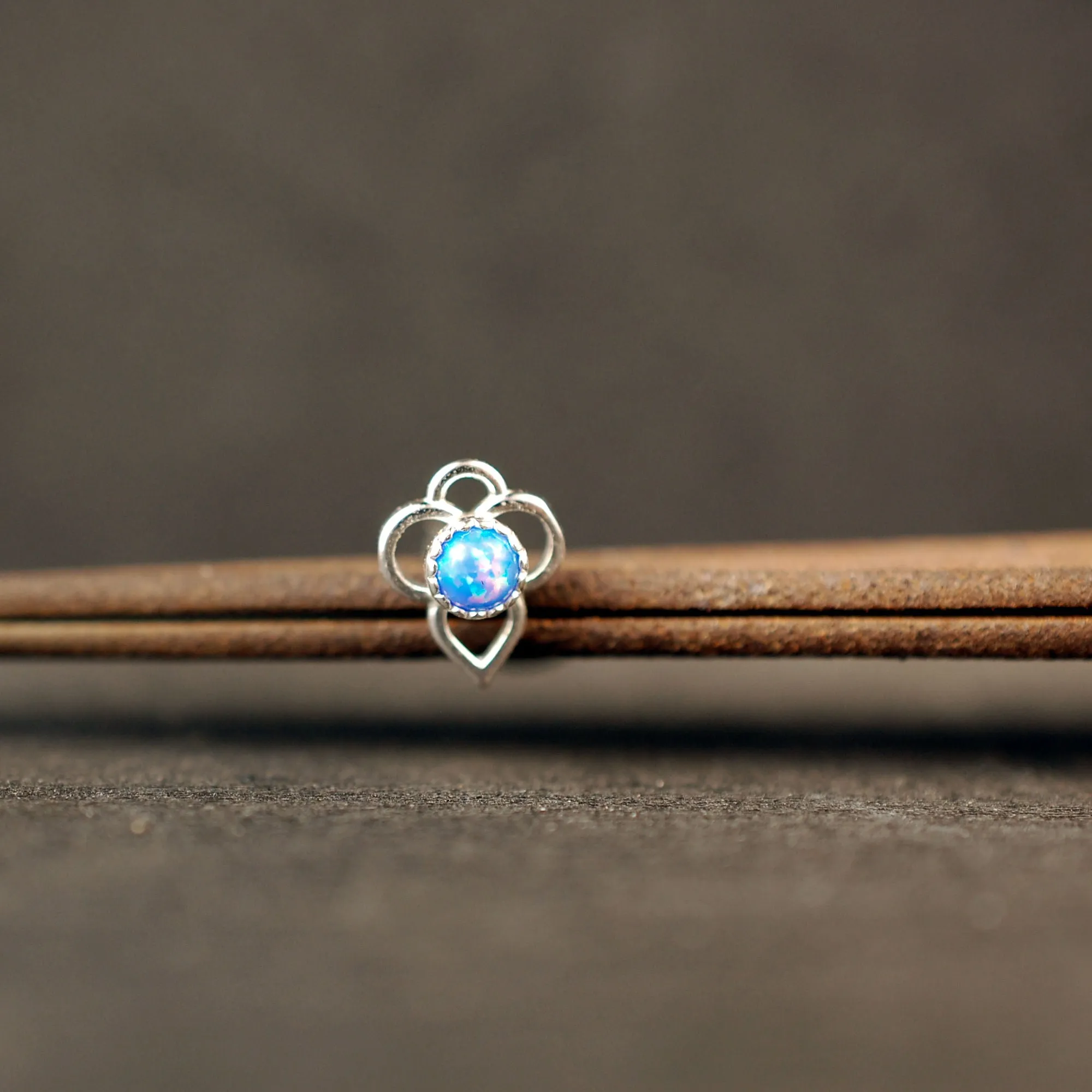 Blue Opal Lotus Flower Nose Stud