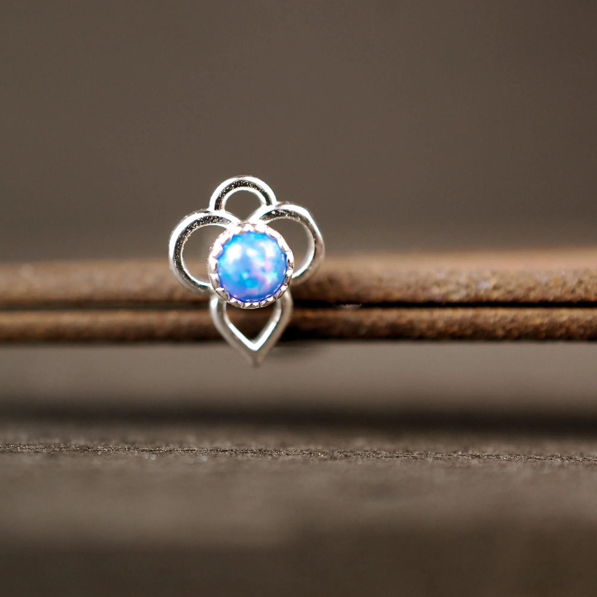 Blue Opal Lotus Flower Nose Stud