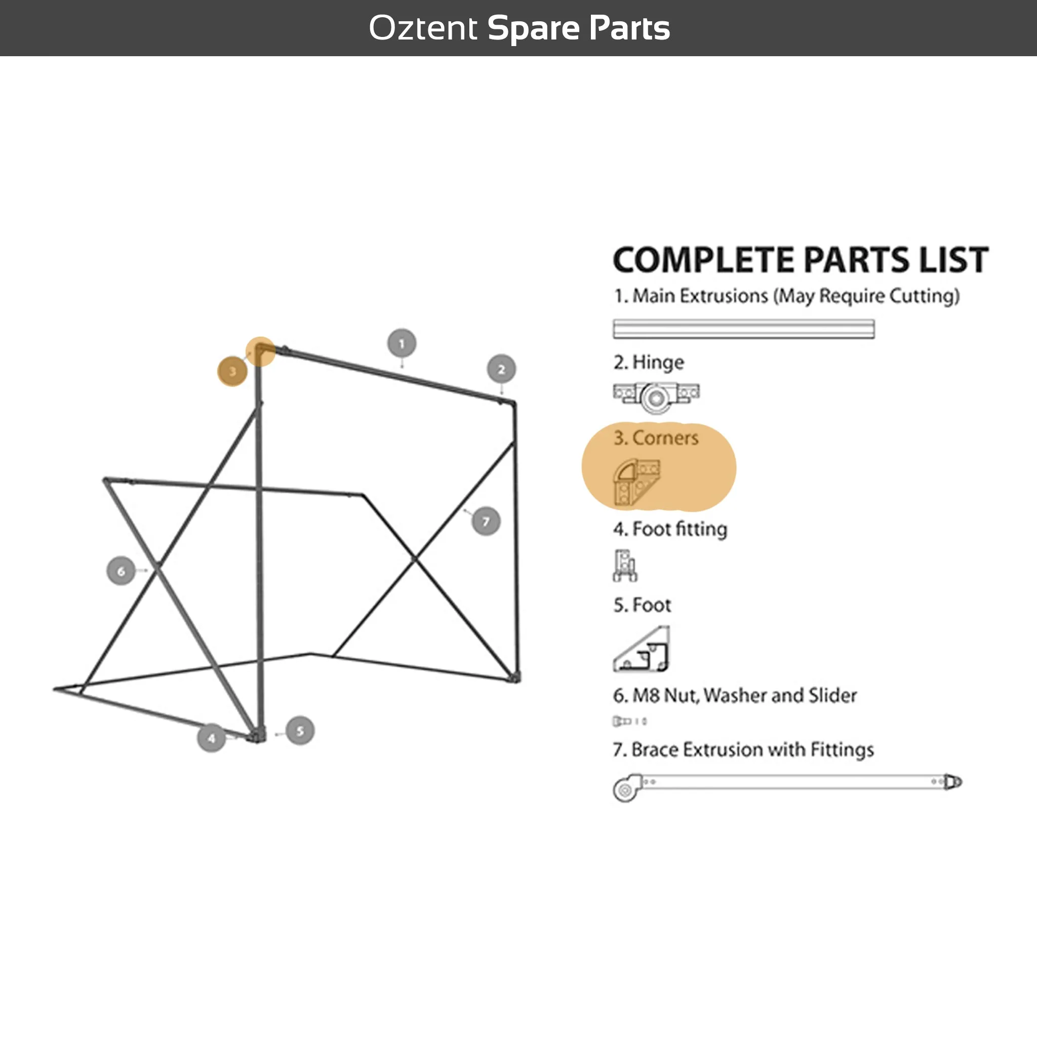 Corner (2 pack) - Oztent Spare Part #3