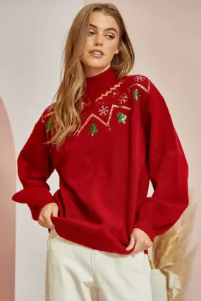 Feeling Festive Sequin Sweater Red