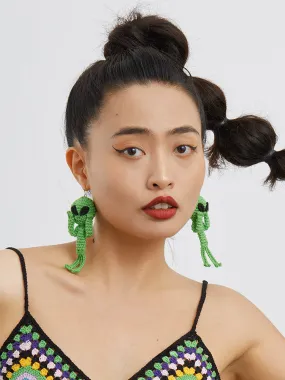 LB Green Plush Alien Unique Earrings LOJL15