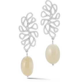 Miseno - Sea Leaf - Drop Earrings with Diamonds and Moonstones, 18k White Gold