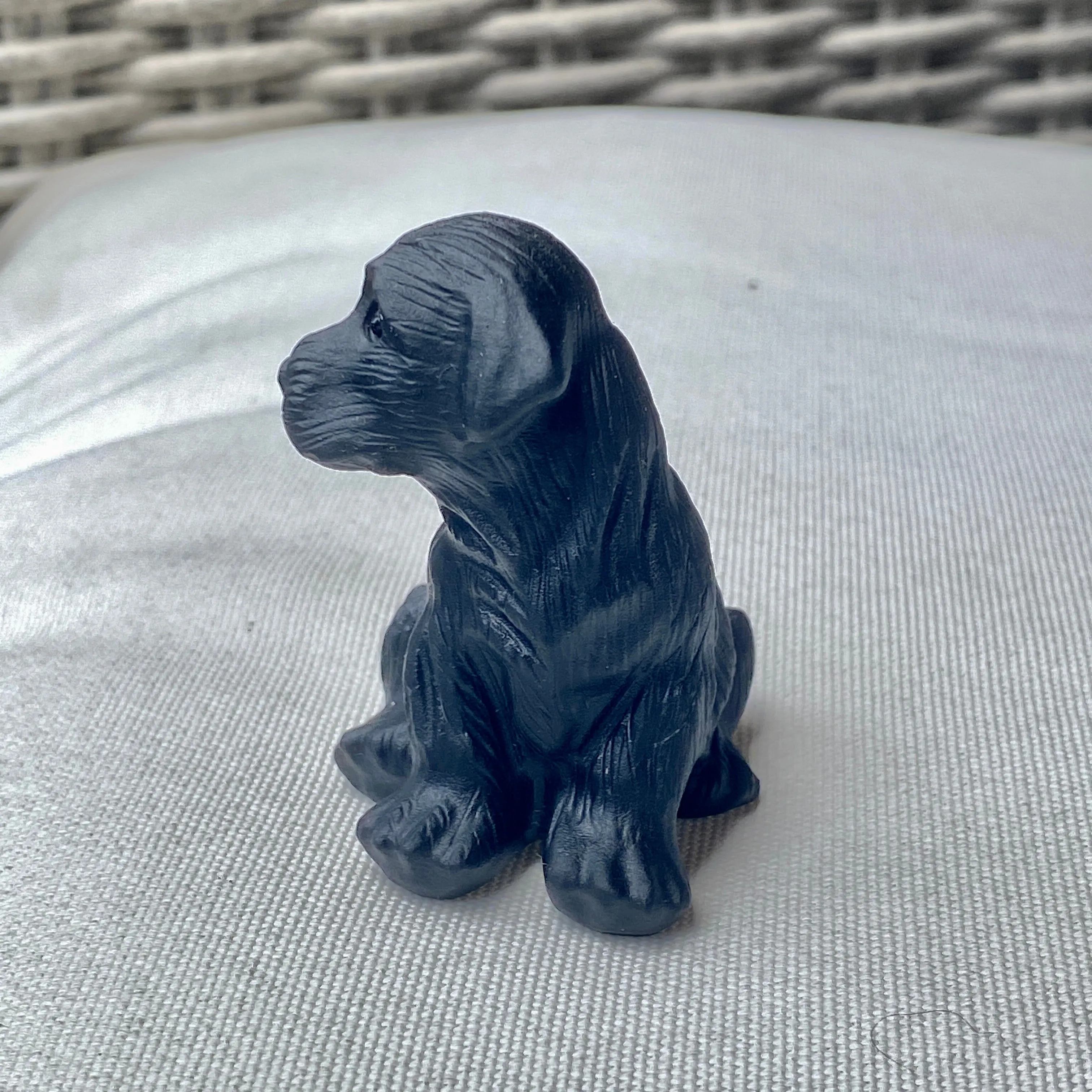 Natural black Obsidian gemstone carved Black Lab dog