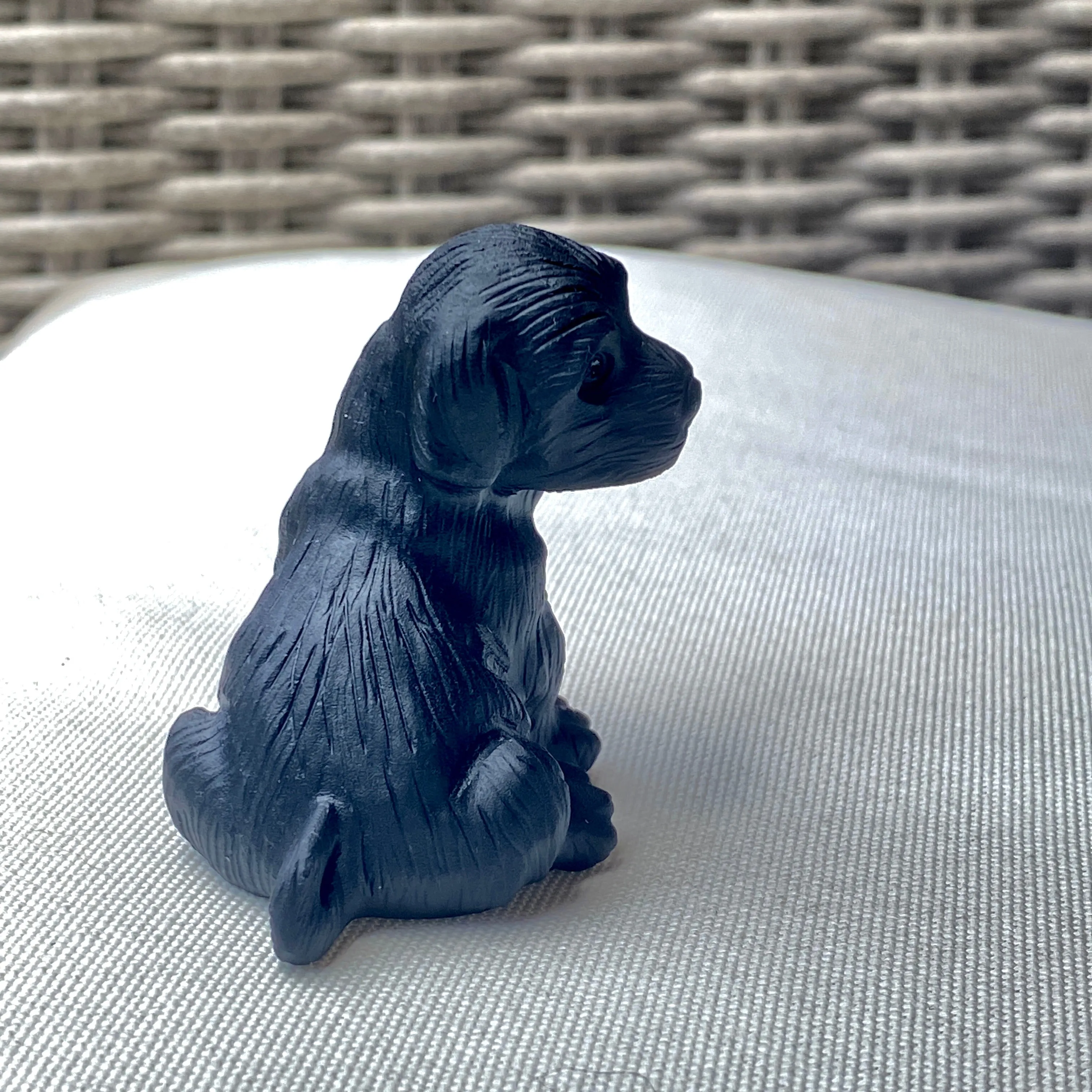 Natural black Obsidian gemstone carved Black Lab dog