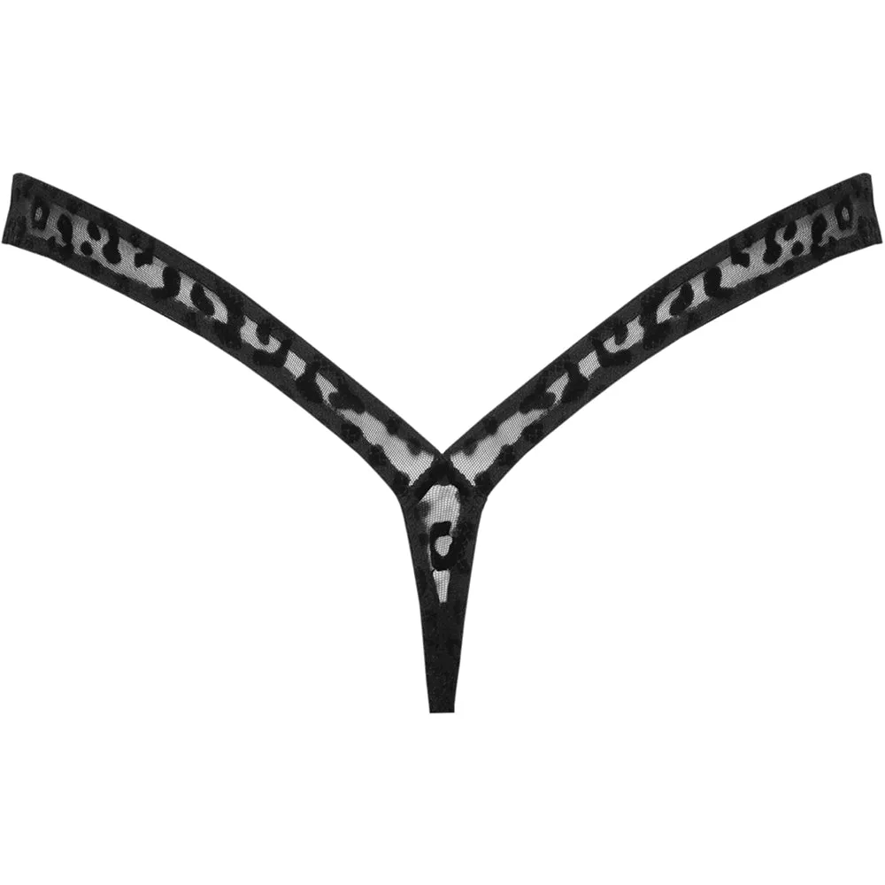 Noir Handmade Leopard Flock Thong