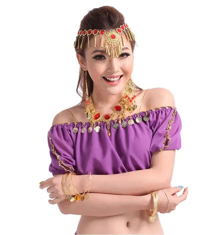 Performance Short Sleeve Belly Dance Costume | Fashion Indian Dance Clothing | Chiffon Belly Dance Top Shirt