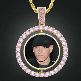 Personalized 14K Gold Plated Double Sided Photo Rotating Medallion Hip Hop Necklace