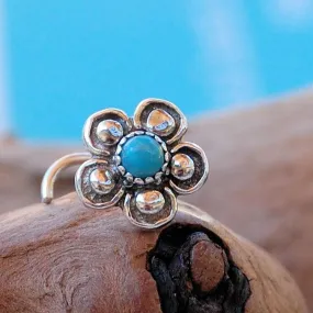 Turquoise Bold Flower Nose Stud