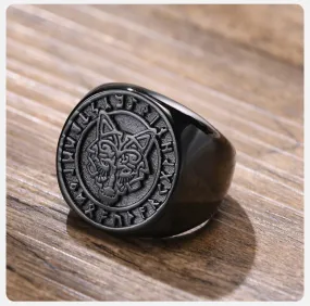 Unique Black Wolf Viking Ring