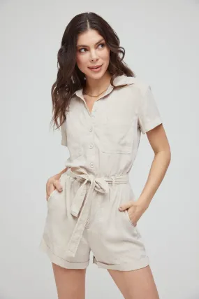 Utility Rolled Hem Tencel Romper - Soft Tan